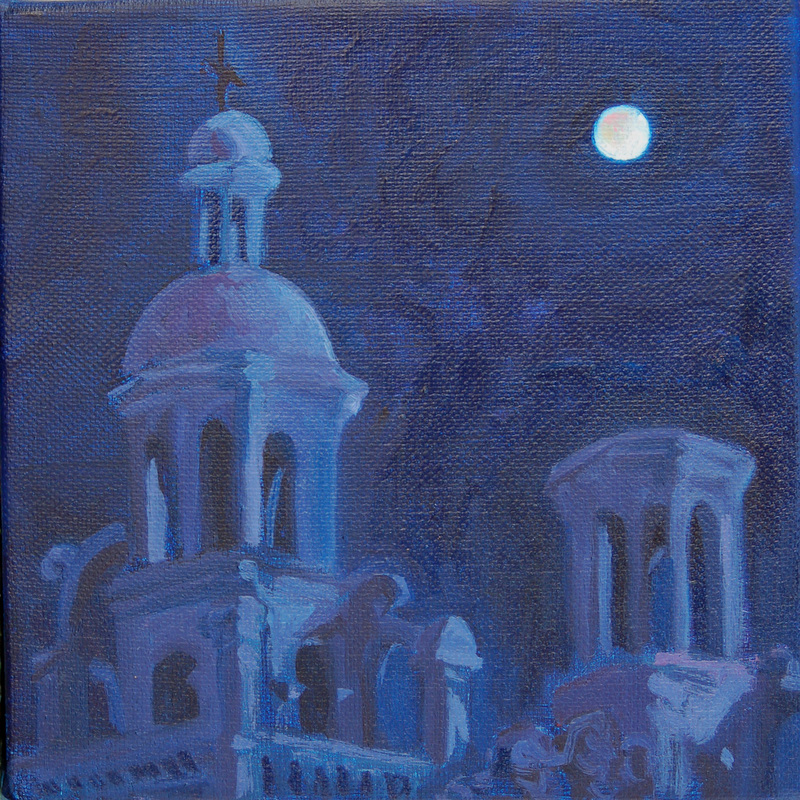 church by moon light art