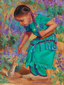 painting of girl and bunny